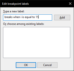 Visual Studio Breakpoint Label