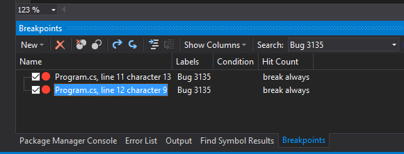 Visual Studio Breakpoint Filter