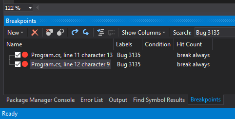 Visual Studio Filtru Breakpoint-uri