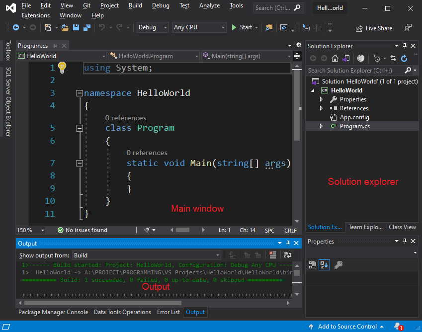 Visual Studio interface
